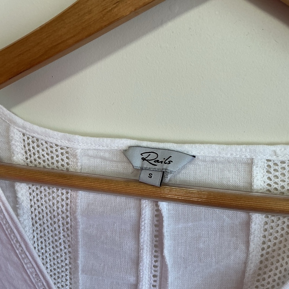 Rails White Kiki Midi Dress Linen Blend V-Neck Button Front Boho Clean Summer - Picture 6 of 9